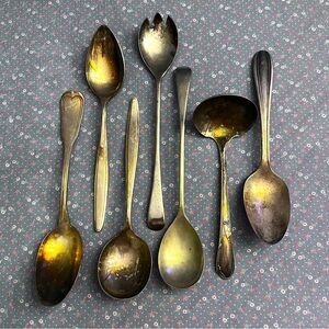 Bundle Tarnished Silver Serving Pieces - Some Stamped
